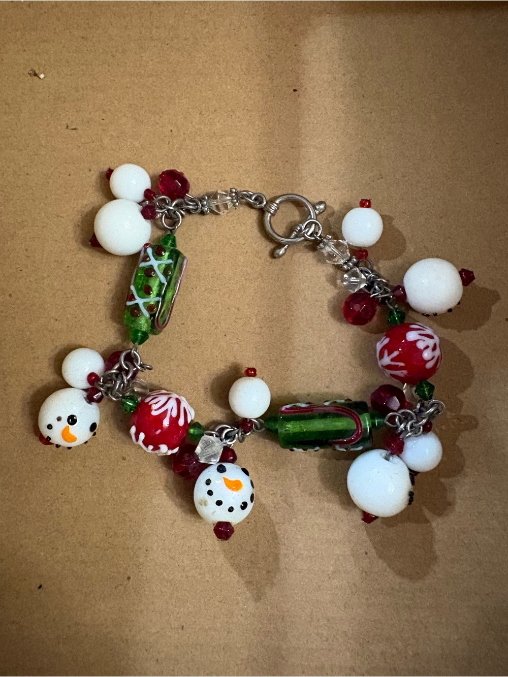 Holiday Snowman Charm Bracelet in Red, White & Green - Women Jewelry